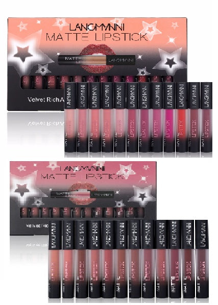 đ Set med 12 Matta LĂ€ppstift â Vattenfasta & LĂ„ngvariga i Sammetfinish