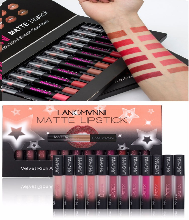 💋 Set med 12 Matta Läppstift – Vattenfasta & Långvariga i Sammetfinish