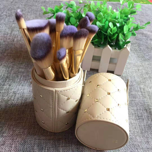 🖌 12-delars Makeupborstset med Förvaringshink – Stilren Design & Mjuka Borst