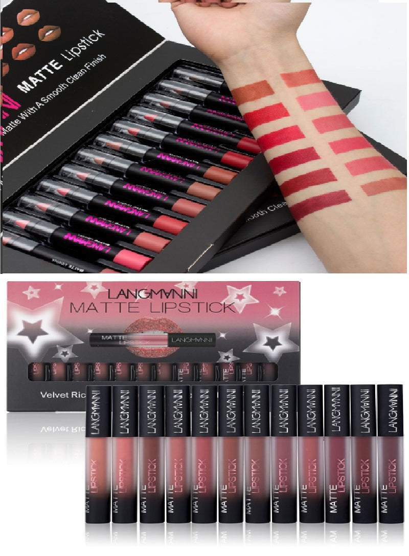 💋 Set med 12 Matta Läppstift – Vattenfasta & Långvariga i Sammetfinish