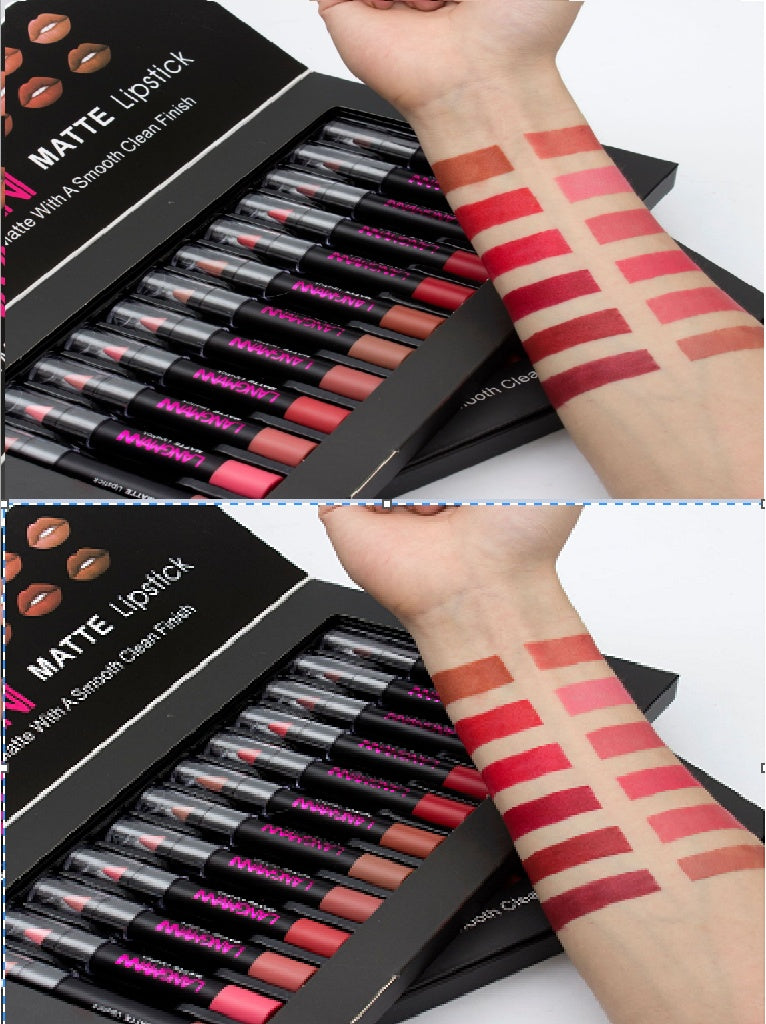 💋 Set med 12 Matta Läppstift – Vattenfasta & Långvariga i Sammetfinish