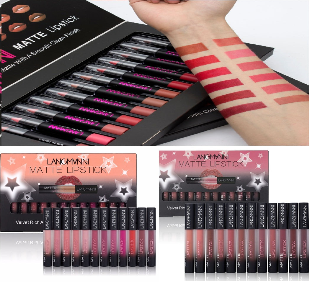 💋 Set med 12 Matta Läppstift – Vattenfasta & Långvariga i Sammetfinish