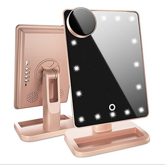 💡 Touchscreen Sminkspegel med LED, Bluetooth & Förstoringsspegel – 3-i-1 Skönhetsstation