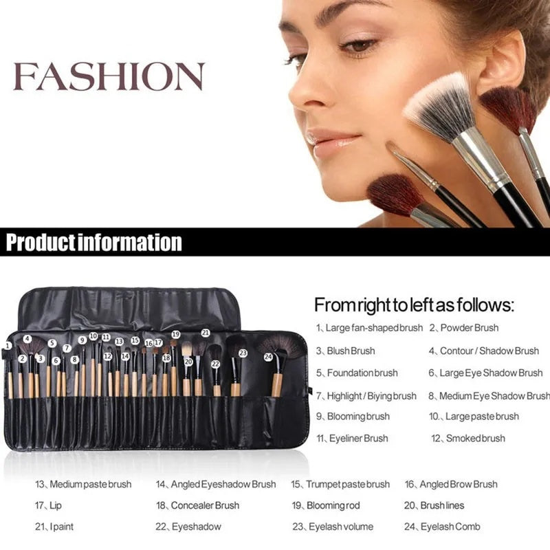 🎁 24-delars Makeupborstset i Presentpåse – Komplett Set för Ansikte, Ögon & Detaljer