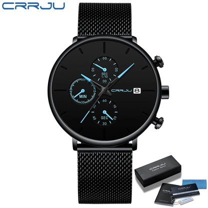 CRRJU™ Steel Date – Elegant Sportklocka med Mesharmband