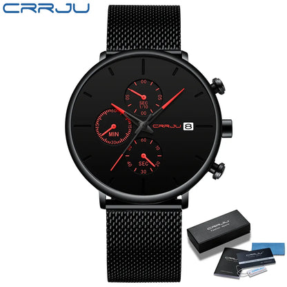 CRRJU™ Steel Date – Elegant Sportklocka med Mesharmband