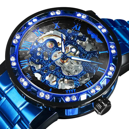 WINNER™ Transparent Skeleton – Lyxig Mekanisk Herrklocka med Diamantdetaljer
