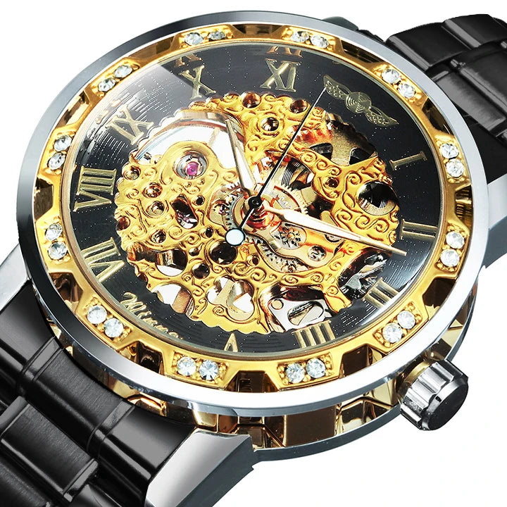 WINNER™ Transparent Skeleton – Lyxig Mekanisk Herrklocka med Diamantdetaljer