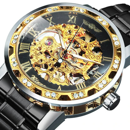 WINNER™ Transparent Skeleton – Lyxig Mekanisk Herrklocka med Diamantdetaljer