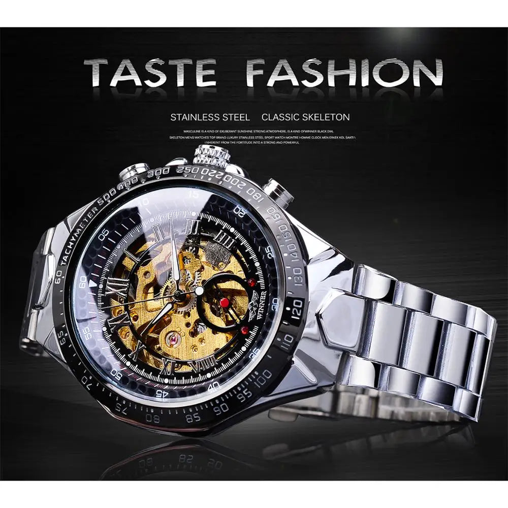 T-WINNER™ Skeleton Automatic – Elegant Mekanisk Herrklocka i Guld & Stål