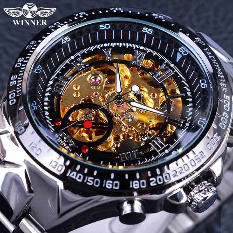 T-WINNER™ Skeleton Automatic – Elegant Mekanisk Herrklocka i Guld & Stål