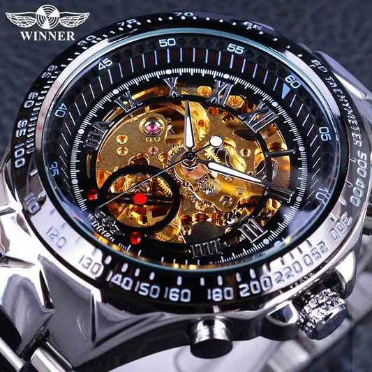 T-WINNER™ Skeleton Automatic – Elegant Mekanisk Herrklocka i Guld & Stål