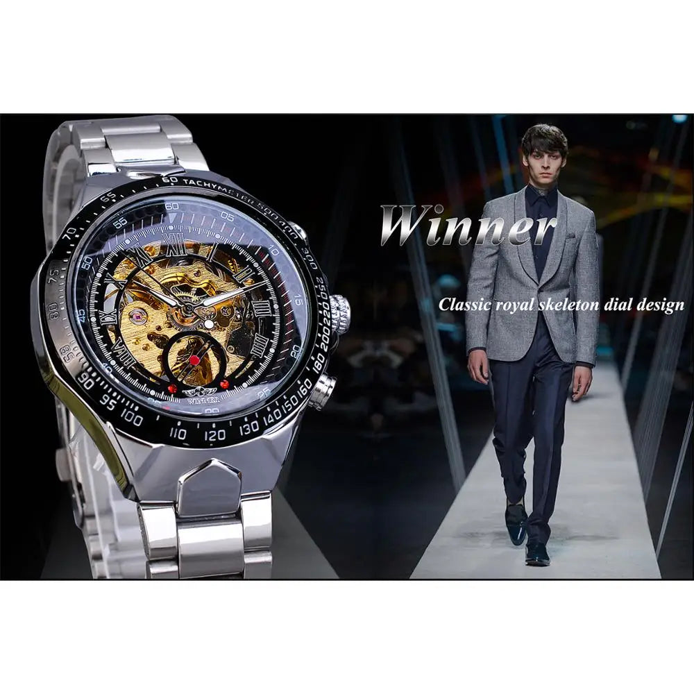 T-WINNER™ Skeleton Automatic – Elegant Mekanisk Herrklocka i Guld & Stål