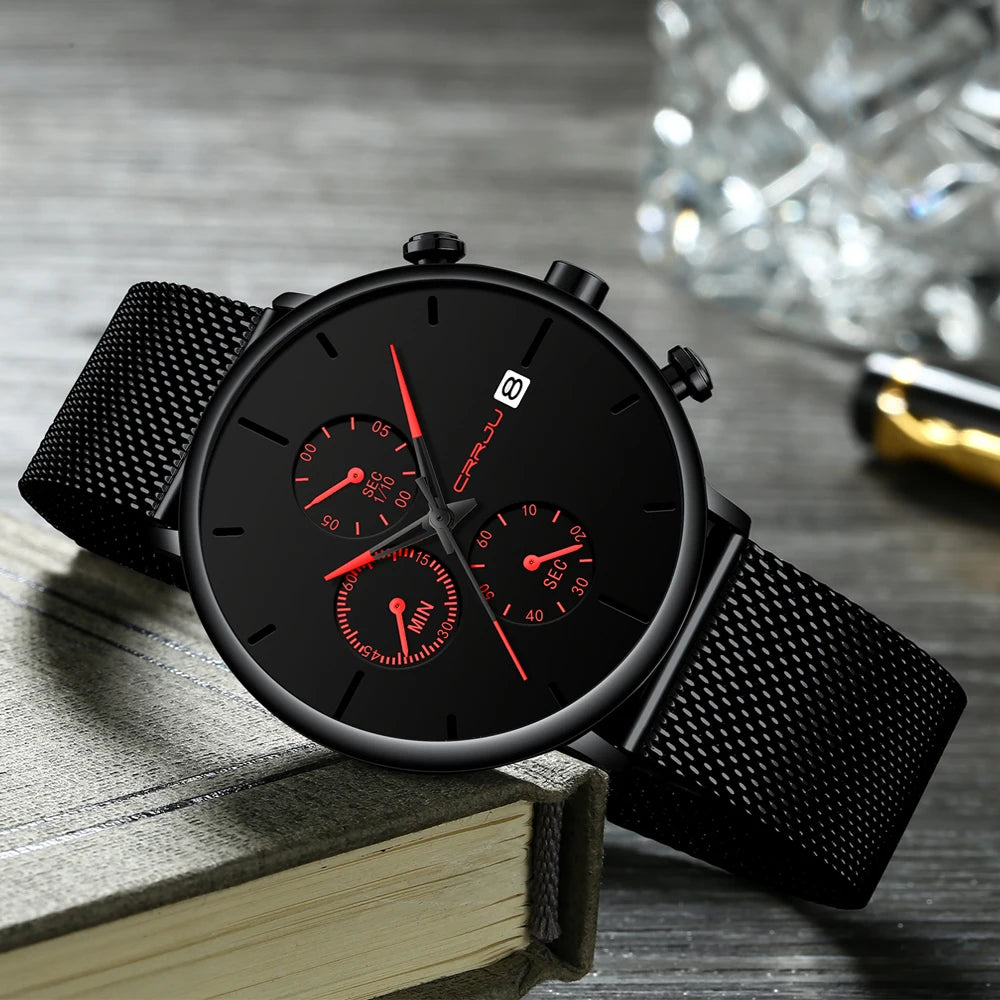 CRRJU™ Steel Date – Elegant Sportklocka med Mesharmband