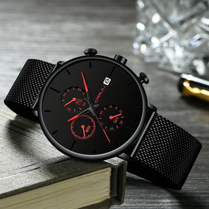 CRRJU™ Steel Date – Elegant Sportklocka med Mesharmband