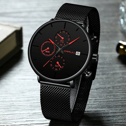 CRRJU™ Steel Date – Elegant Sportklocka med Mesharmband