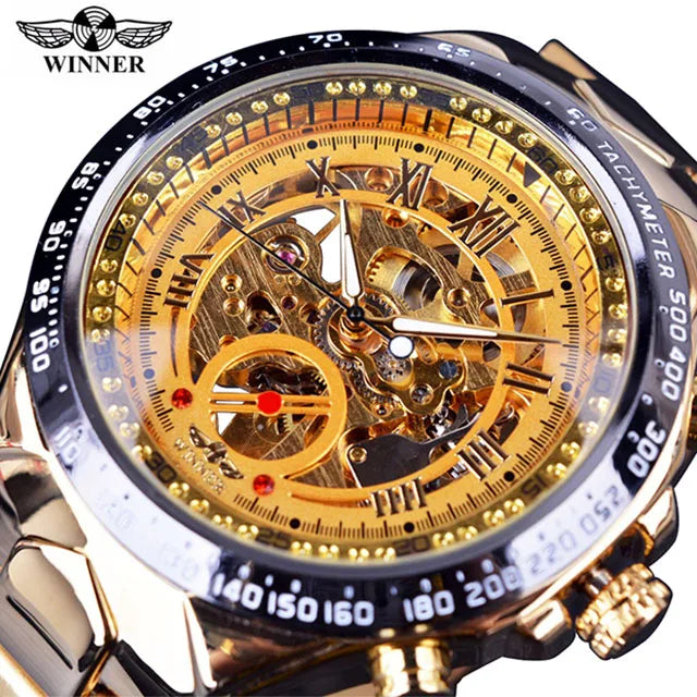 T-WINNER™ Skeleton Automatic – Elegant Mekanisk Herrklocka i Guld & Stål