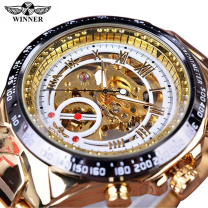 T-WINNER™ Skeleton Automatic – Elegant Mekanisk Herrklocka i Guld & Stål