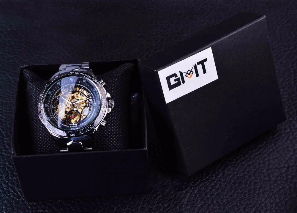 T-WINNER™ Skeleton Automatic – Elegant Mekanisk Herrklocka i Guld & Stål