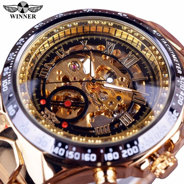 T-WINNER™ Skeleton Automatic – Elegant Mekanisk Herrklocka i Guld & Stål