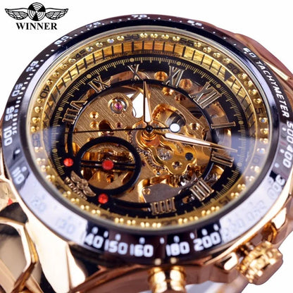 T-WINNER™ Skeleton Automatic – Elegant Mekanisk Herrklocka i Guld & Stål