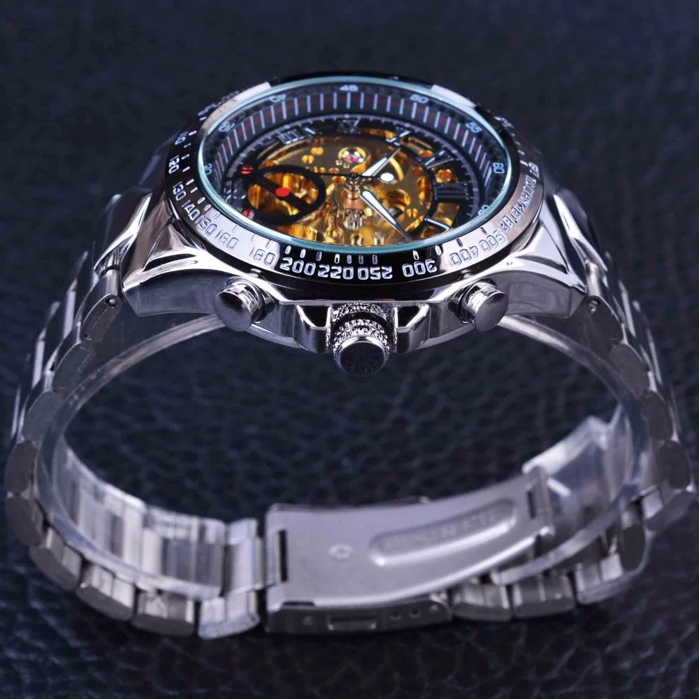 T-WINNER™ Skeleton Automatic – Elegant Mekanisk Herrklocka i Guld & Stål