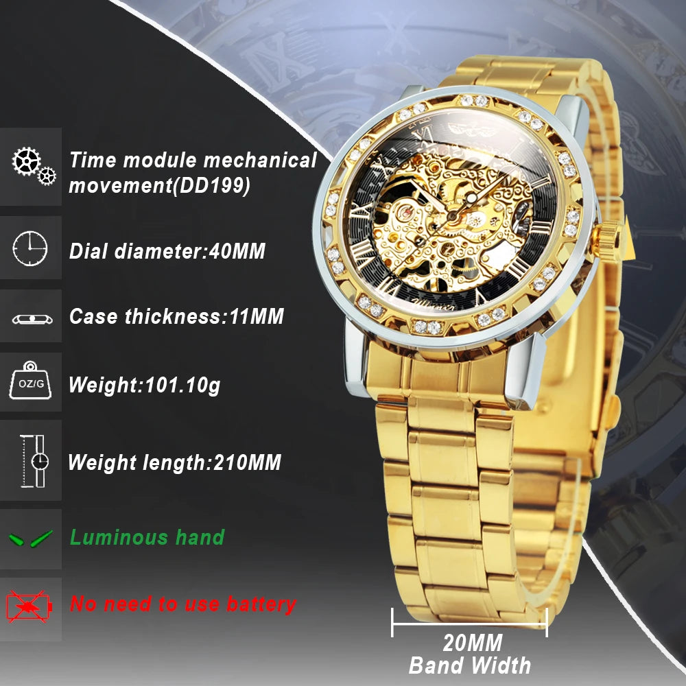 WINNER™ Transparent Skeleton – Lyxig Mekanisk Herrklocka med Diamantdetaljer