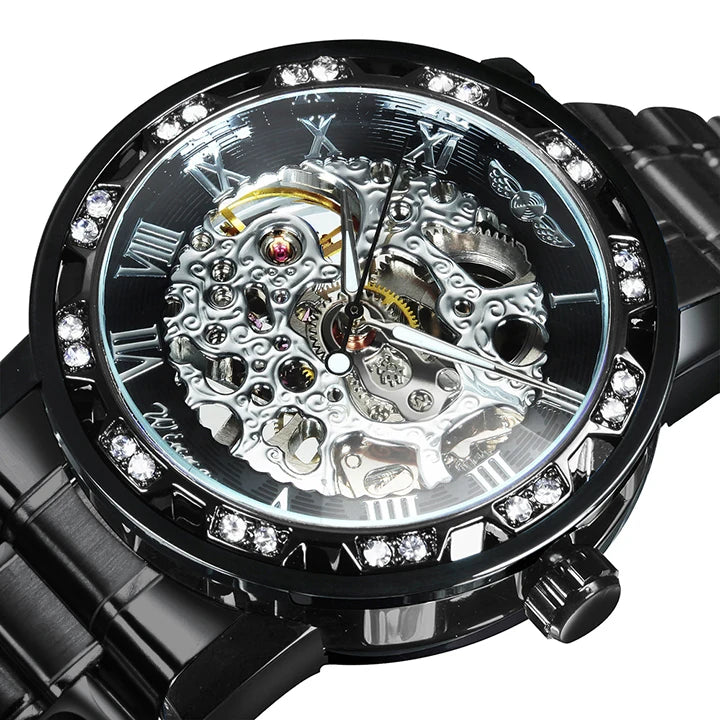 WINNER™ Transparent Skeleton – Lyxig Mekanisk Herrklocka med Diamantdetaljer