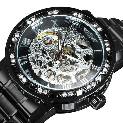 WINNER™ Transparent Skeleton – Lyxig Mekanisk Herrklocka med Diamantdetaljer