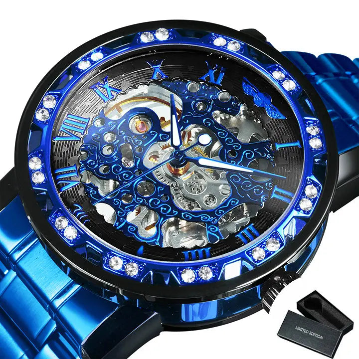 WINNER™ Transparent Skeleton – Lyxig Mekanisk Herrklocka med Diamantdetaljer