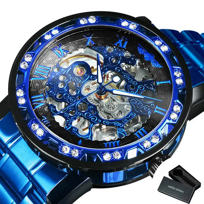 WINNER™ Transparent Skeleton – Lyxig Mekanisk Herrklocka med Diamantdetaljer