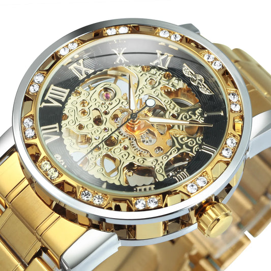 WINNER™ Transparent Skeleton – Lyxig Mekanisk Herrklocka med Diamantdetaljer