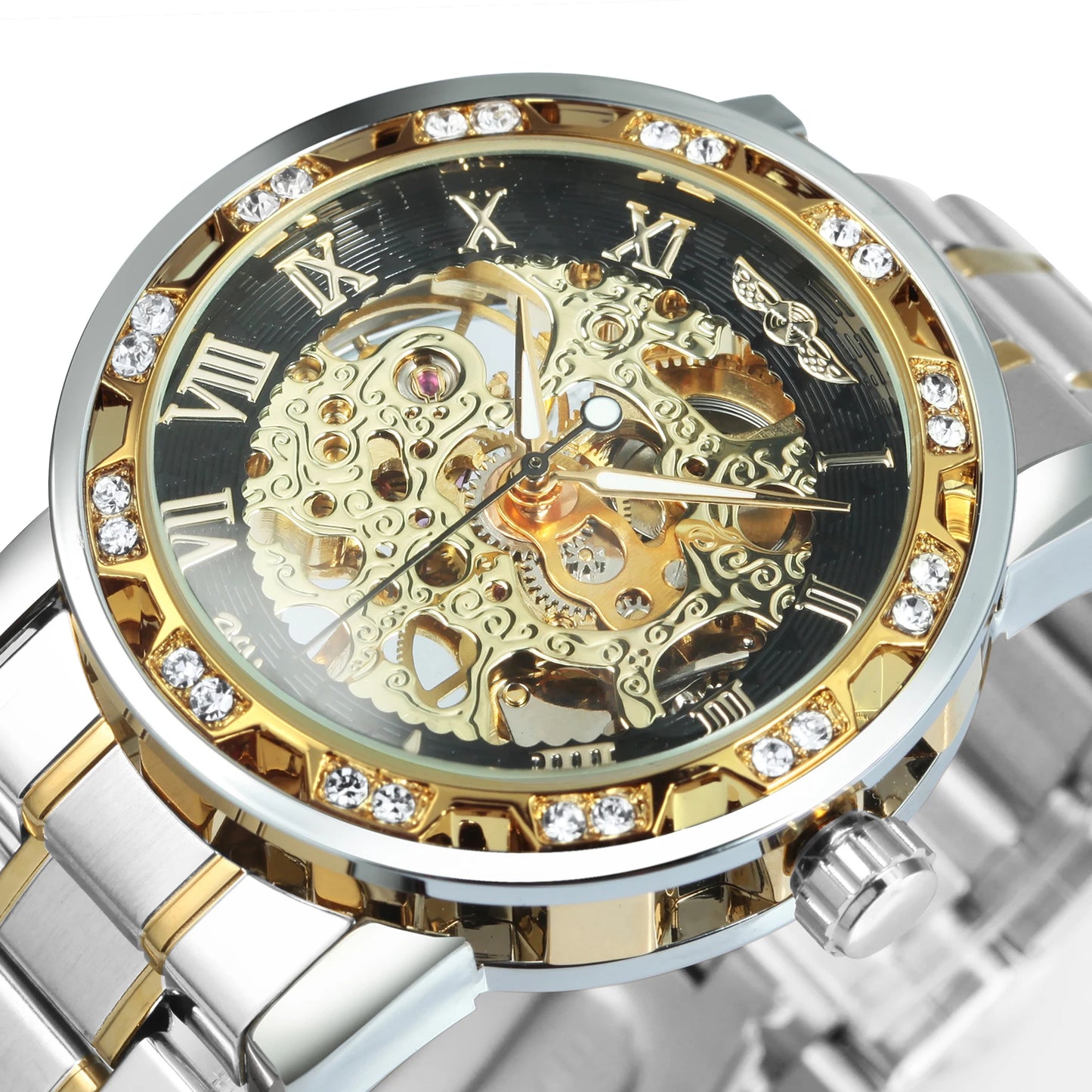 WINNER™ Transparent Skeleton – Lyxig Mekanisk Herrklocka med Diamantdetaljer