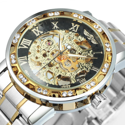 WINNER™ Transparent Skeleton – Lyxig Mekanisk Herrklocka med Diamantdetaljer