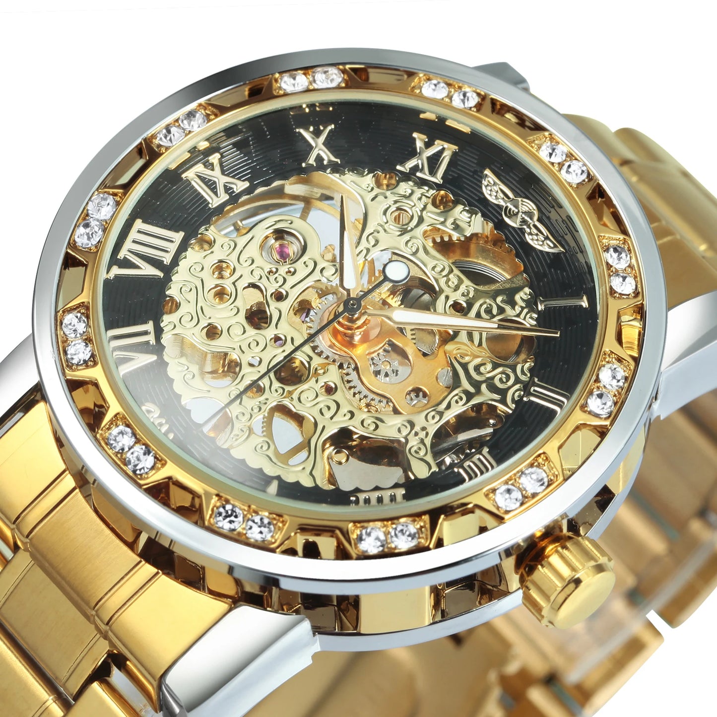 WINNER™ Transparent Skeleton – Lyxig Mekanisk Herrklocka med Diamantdetaljer