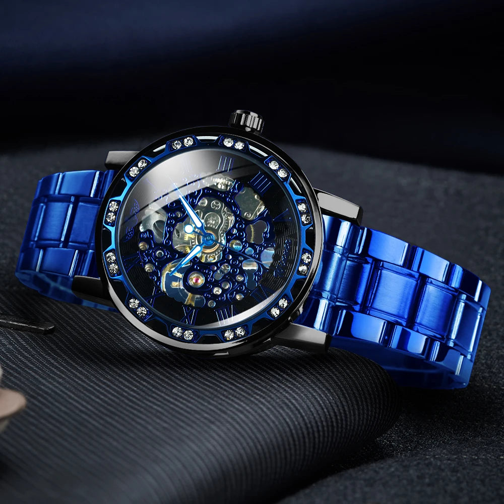WINNER™ Transparent Skeleton – Lyxig Mekanisk Herrklocka med Diamantdetaljer